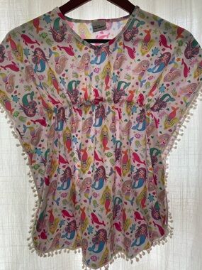 Flap Happy mermaid Pom Pom beach cover up girls 7/8